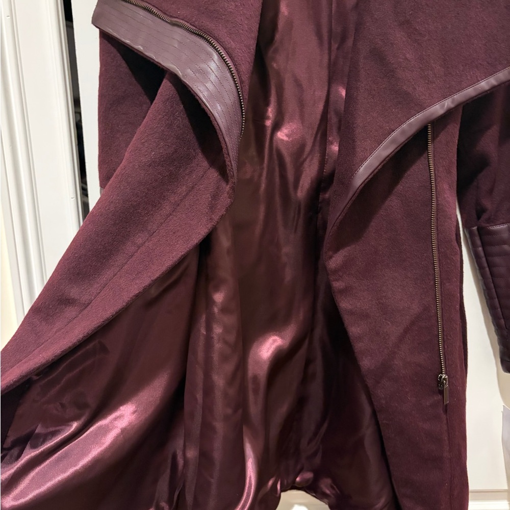 Badgley Mischka Burgundy Coat with Leather Accents NWT - Picture 10 of 13
